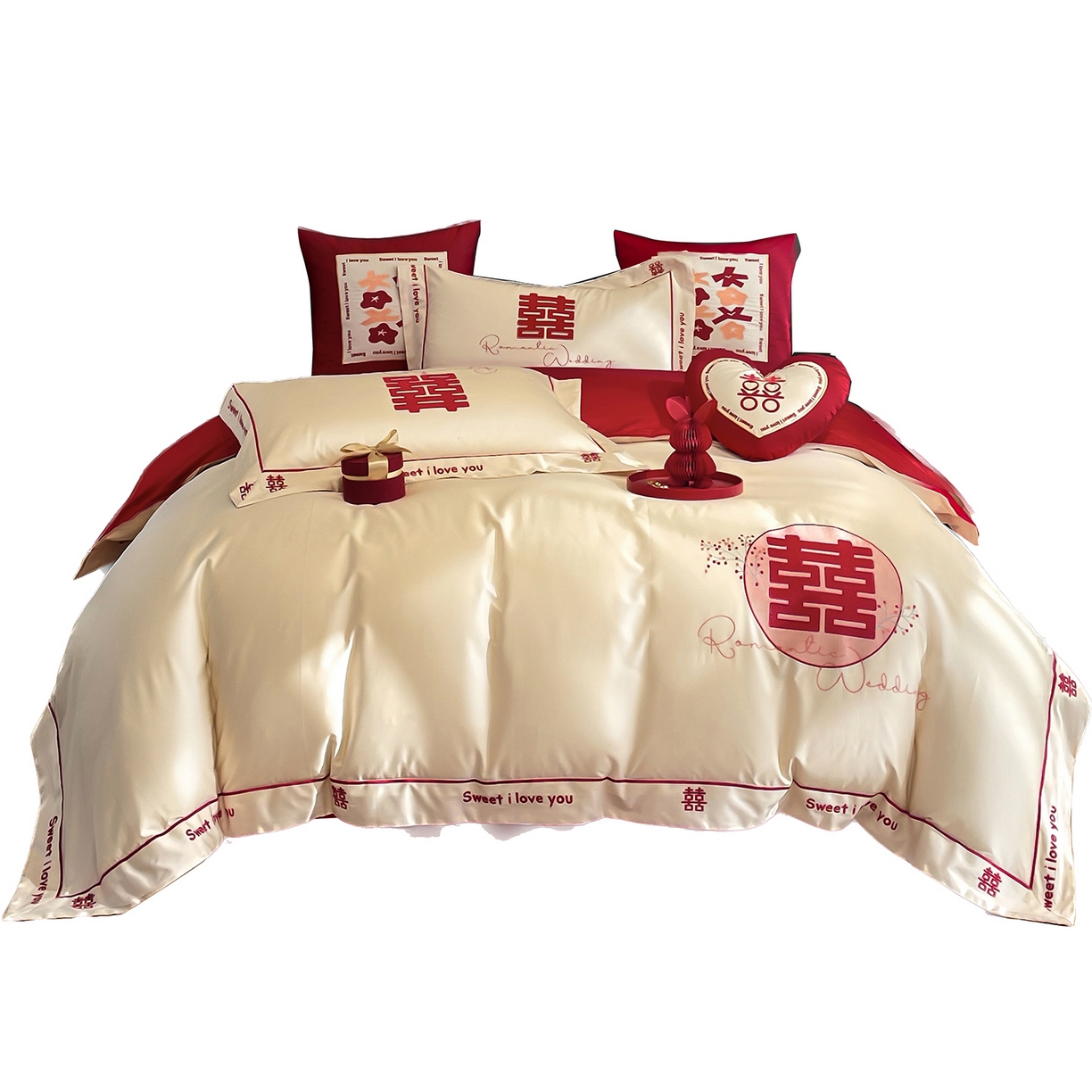 91家纺网 家纺一手货源 找家纺 甜咪咪婚庆 2026新款长绒棉全棉绣花结婚婚庆四件套多件套床单款 米兰之约