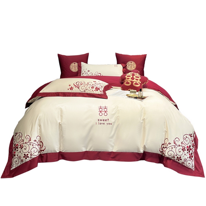 91家纺网 家纺一手货源 找家纺 （总）甜咪咪婚庆 2026新款长绒棉全棉绣花结婚婚庆四件套多件套床单款