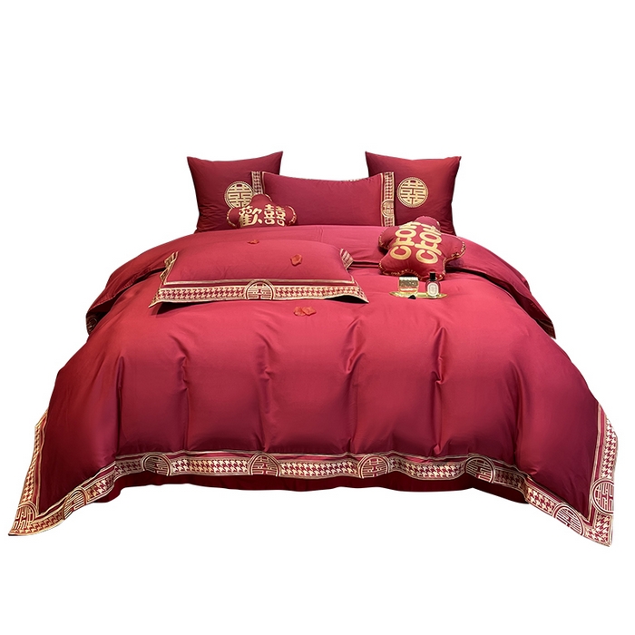 91家纺网 家纺一手货源 找家纺 甜咪咪婚庆 2026新款长绒棉全棉绣花结婚婚庆四件套多件套床单款 哈根达斯