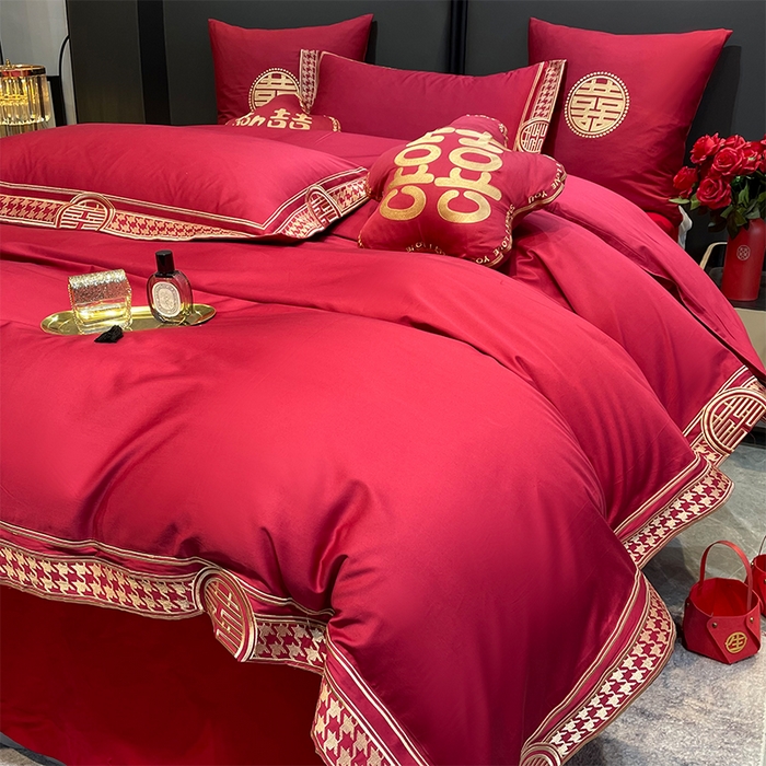 91家纺网 家纺一手货源 找家纺 甜咪咪婚庆 2026新款长绒棉全棉绣花结婚婚庆四件套多件套床单款 哈根达斯