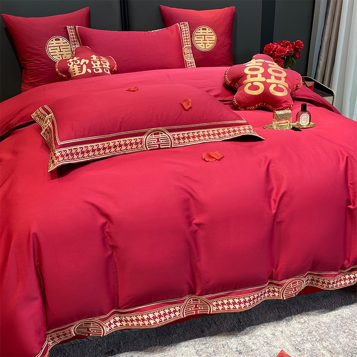 91家纺网 家纺一手货源 找家纺 甜咪咪婚庆 2026新款长绒棉全棉绣花结婚婚庆四件套多件套床单款 哈根达斯