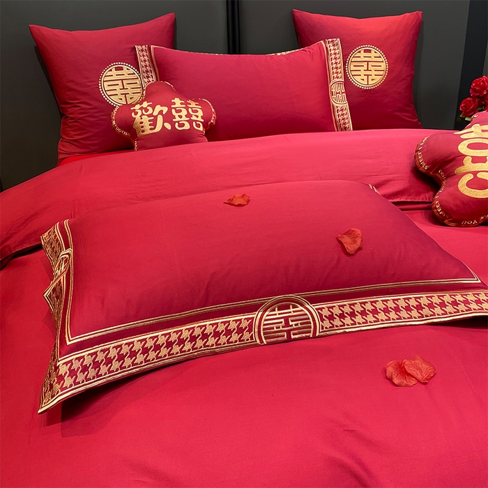 91家纺网 家纺一手货源 找家纺 甜咪咪婚庆 2026新款长绒棉全棉绣花结婚婚庆四件套多件套床单款 哈根达斯