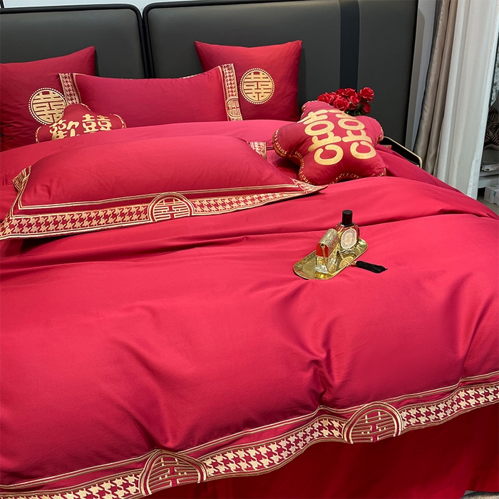 91家纺网 家纺一手货源 找家纺 甜咪咪婚庆 2026新款长绒棉全棉绣花结婚婚庆四件套多件套床单款 哈根达斯