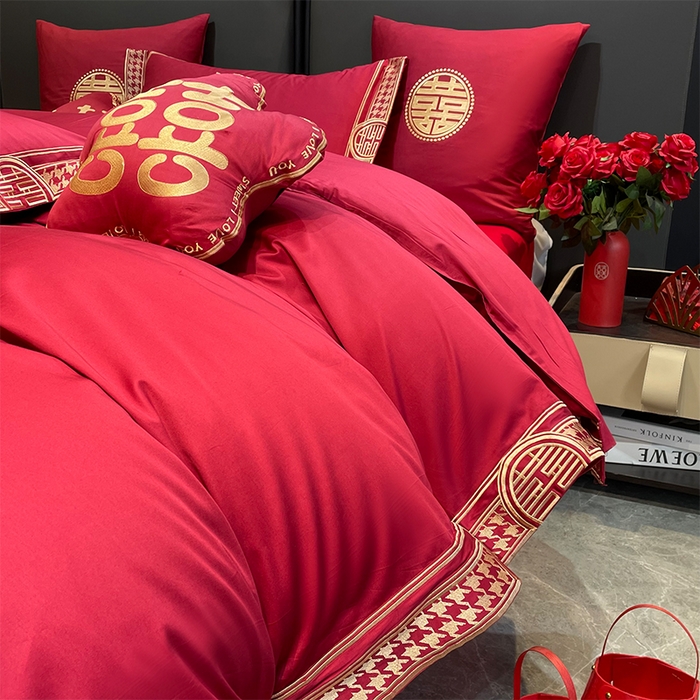 91家纺网 家纺一手货源 找家纺 甜咪咪婚庆 2026新款长绒棉全棉绣花结婚婚庆四件套多件套床单款 哈根达斯