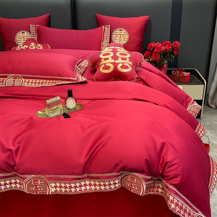 91家纺网 家纺一手货源 找家纺 甜咪咪婚庆 2026新款长绒棉全棉绣花结婚婚庆四件套多件套床单款 哈根达斯