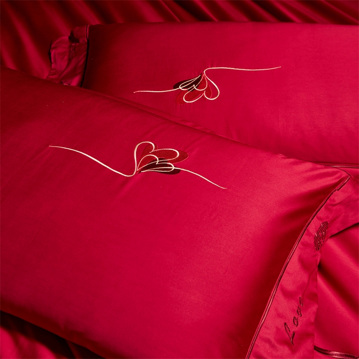 91家纺网 家纺一手货源 找家纺 甜咪咪婚庆 2026新款长绒棉全棉绣花结婚婚庆四件套多件套床单款 爱相随