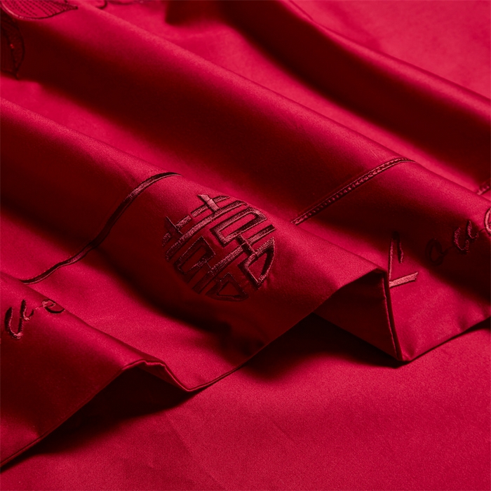 91家纺网 家纺一手货源 找家纺 甜咪咪婚庆 2026新款长绒棉全棉绣花结婚婚庆四件套多件套床单款 爱相随