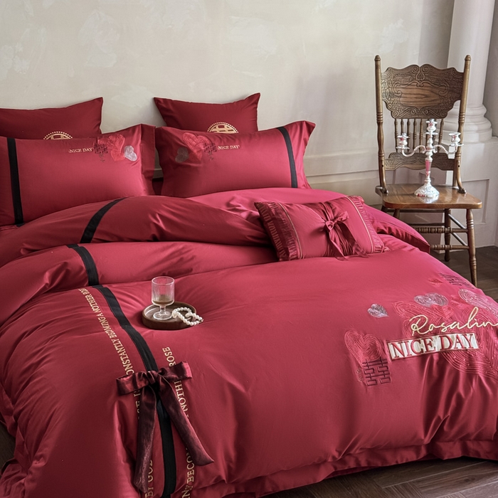 91家纺网 家纺一手货源 找家纺 甜咪咪婚庆 2026新款长绒棉全棉绣花结婚婚庆四件套多件套床单款 天生一对