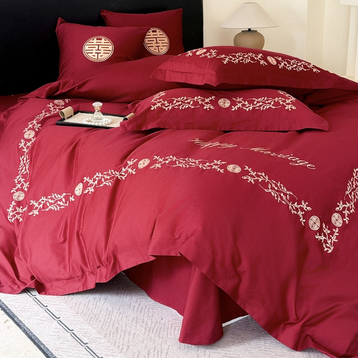 91家纺网 家纺一手货源 找家纺 甜咪咪婚庆 2026新款长绒棉全棉绣花结婚婚庆四件套多件套床单款 爱丽丝