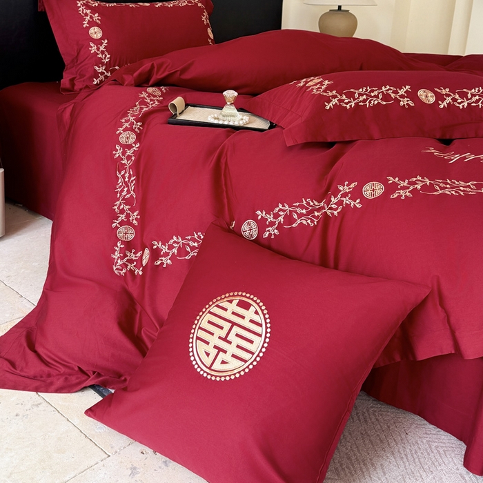 91家纺网 家纺一手货源 找家纺 甜咪咪婚庆 2026新款长绒棉全棉绣花结婚婚庆四件套多件套床单款 爱丽丝