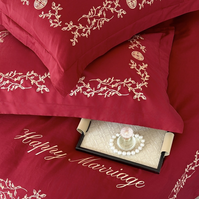 91家纺网 家纺一手货源 找家纺 甜咪咪婚庆 2026新款长绒棉全棉绣花结婚婚庆四件套多件套床单款 爱丽丝