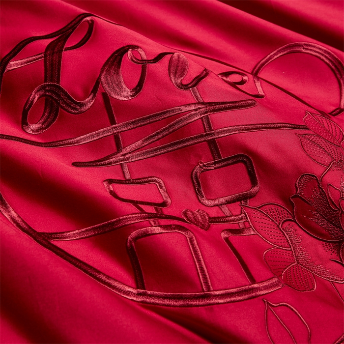 91家纺网 家纺一手货源 找家纺 甜咪咪婚庆 2026新款长绒棉全棉绣花结婚婚庆四件套多件套床单款 爱相随