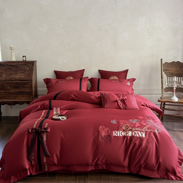 甜咪咪婚庆 2026新款长绒棉全棉绣花结婚婚庆四件套多件套床单款 天生一对