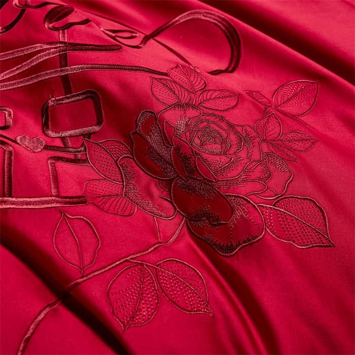 91家纺网 家纺一手货源 找家纺 甜咪咪婚庆 2026新款长绒棉全棉绣花结婚婚庆四件套多件套床单款 爱相随