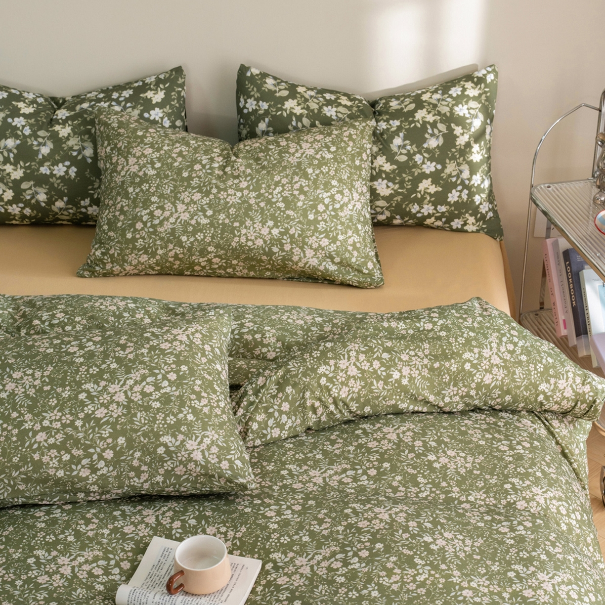 91家纺网 家纺一手货源 找家纺 梦可莱家居 2026春夏新款全棉纯棉针织棉印花小清新可爱Ins风四件套 杉叶