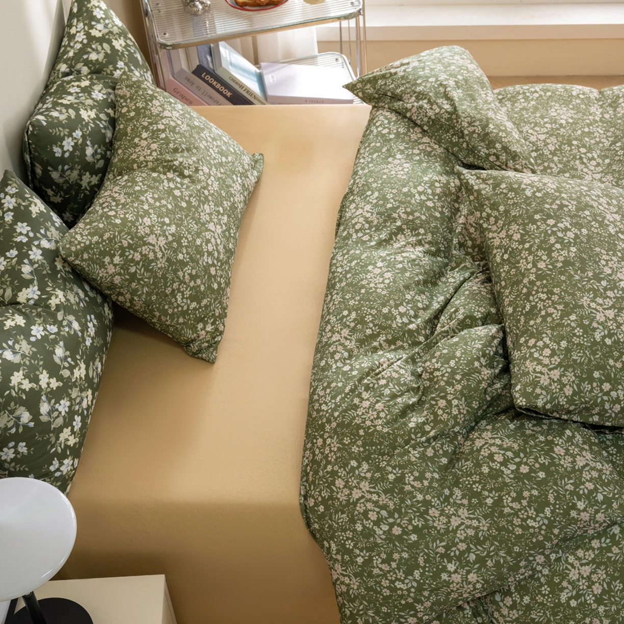 91家纺网 家纺一手货源 找家纺 梦可莱家居 2026春夏新款全棉纯棉针织棉印花小清新可爱Ins风四件套 杉叶