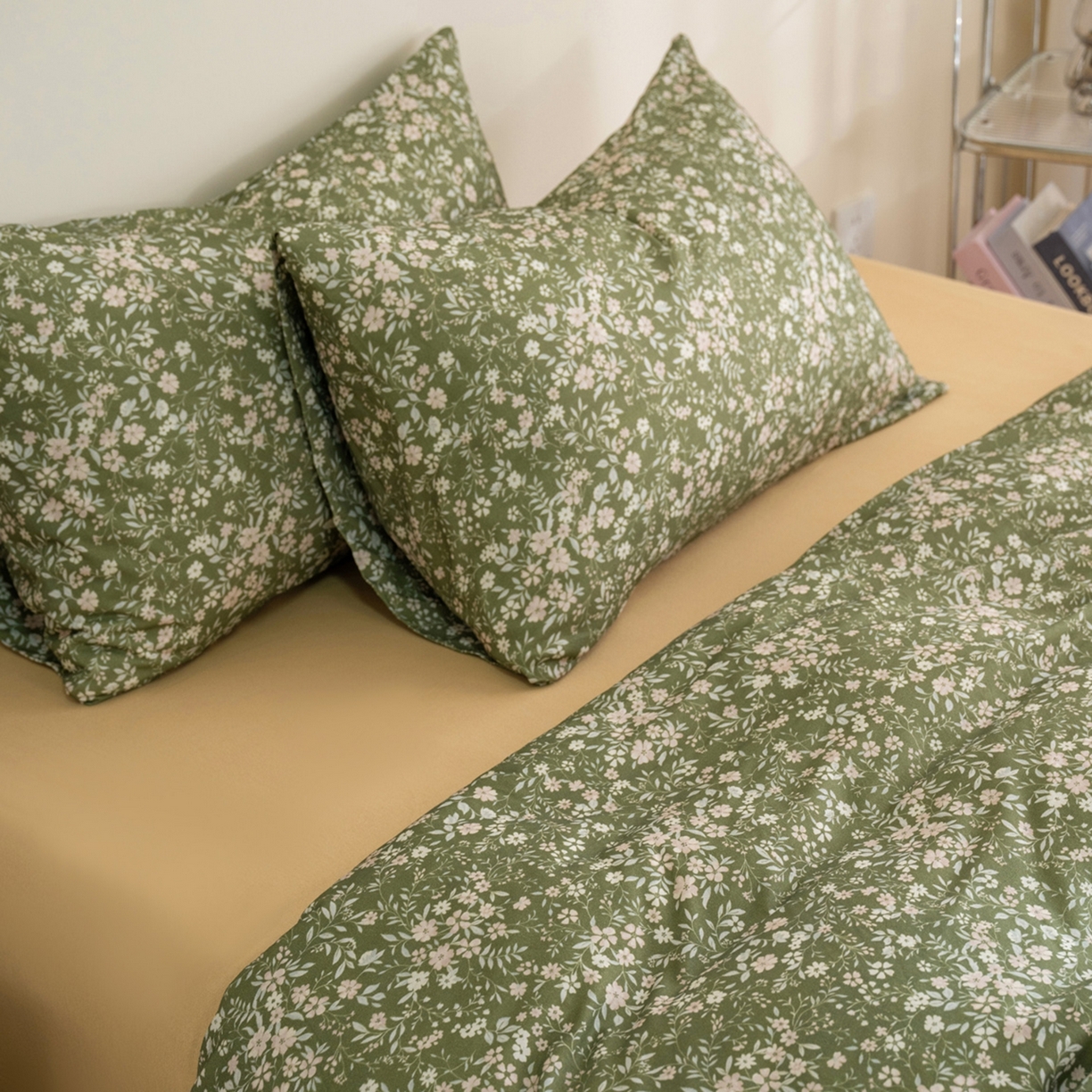 91家纺网 家纺一手货源 找家纺 梦可莱家居 2026春夏新款全棉纯棉针织棉印花小清新可爱Ins风四件套 杉叶