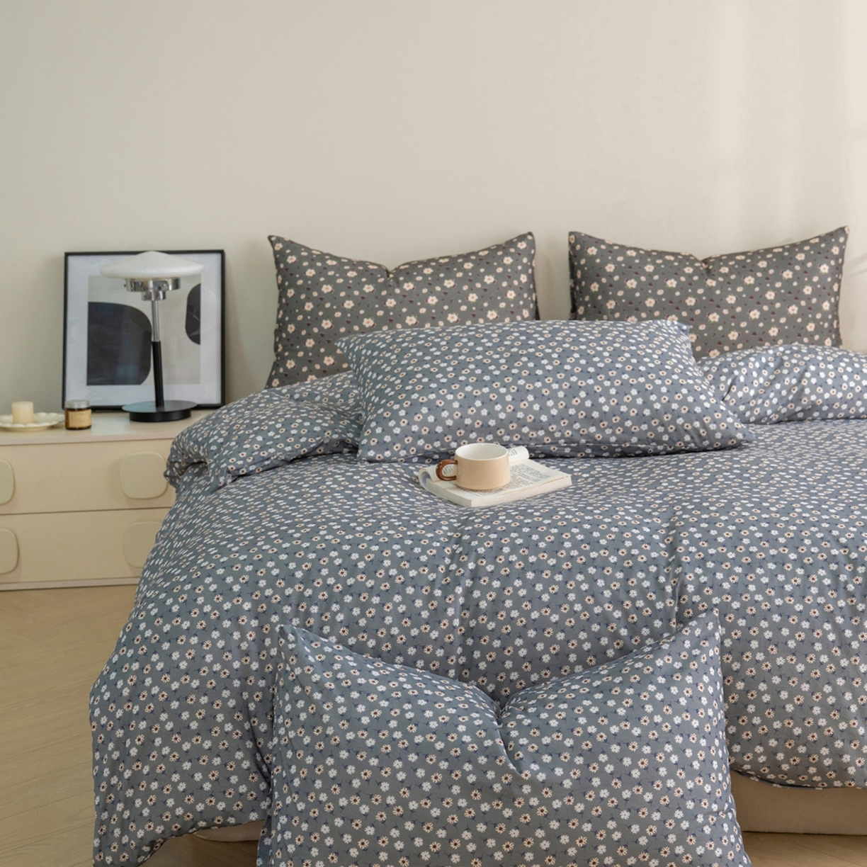 91家纺网 家纺一手货源 找家纺 梦可莱家居 2026春夏新款全棉纯棉针织棉印花小清新可爱Ins风四件套 太阳花