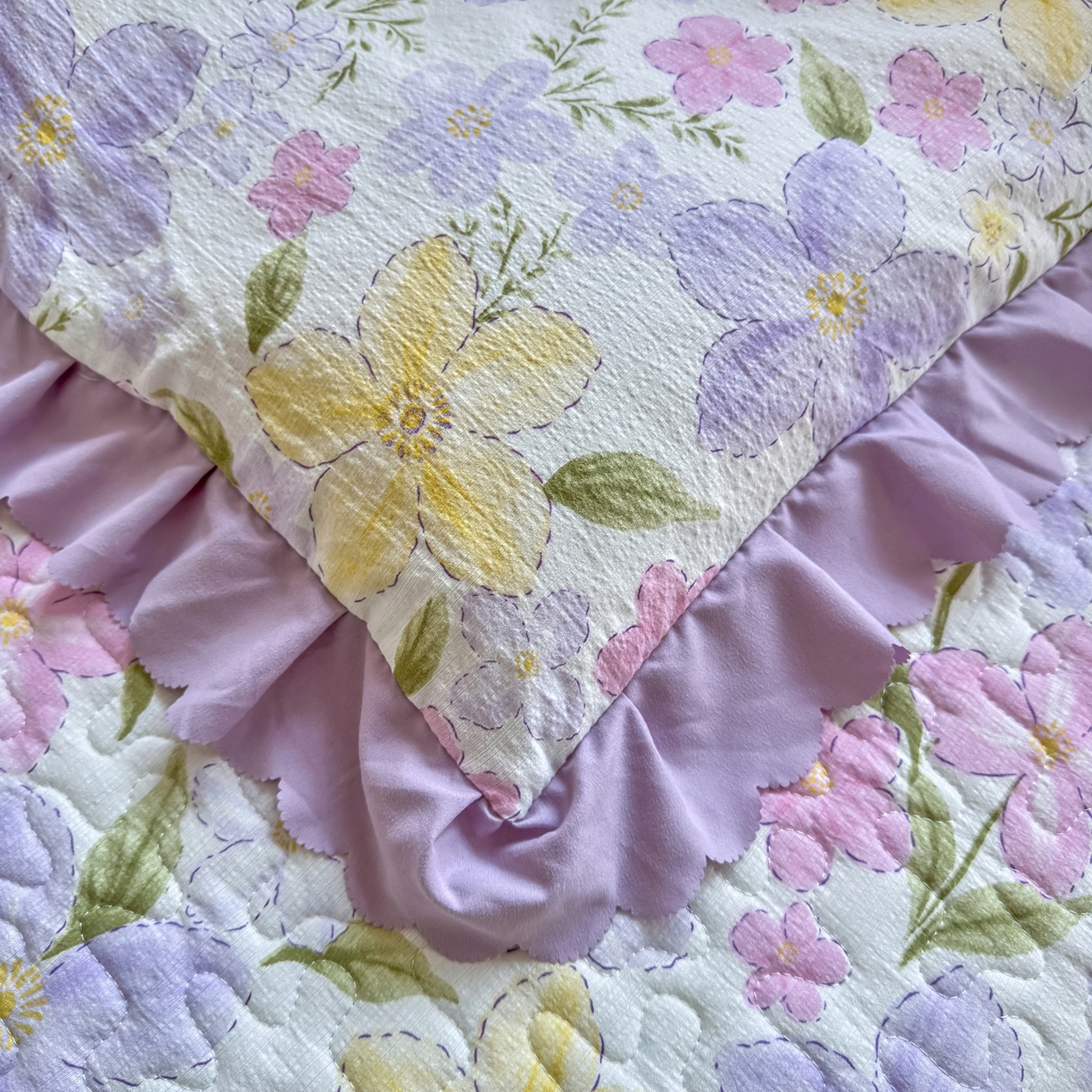 91家纺网 家纺一手货源 找家纺 雅眠居 2026直播爆款双层蕾丝花边夏被款床盖款四件套 盛夏