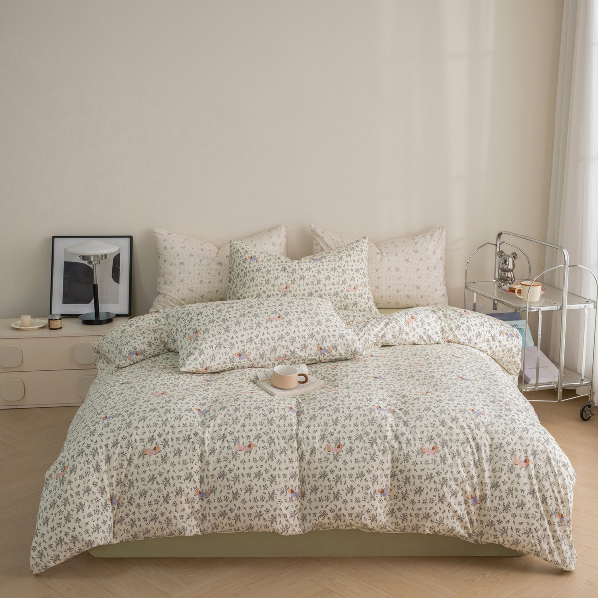 91家纺网 家纺一手货源 找家纺 梦可莱家居 2026春夏新款全棉纯棉针织棉印花小清新可爱Ins风四件套 条纹狗