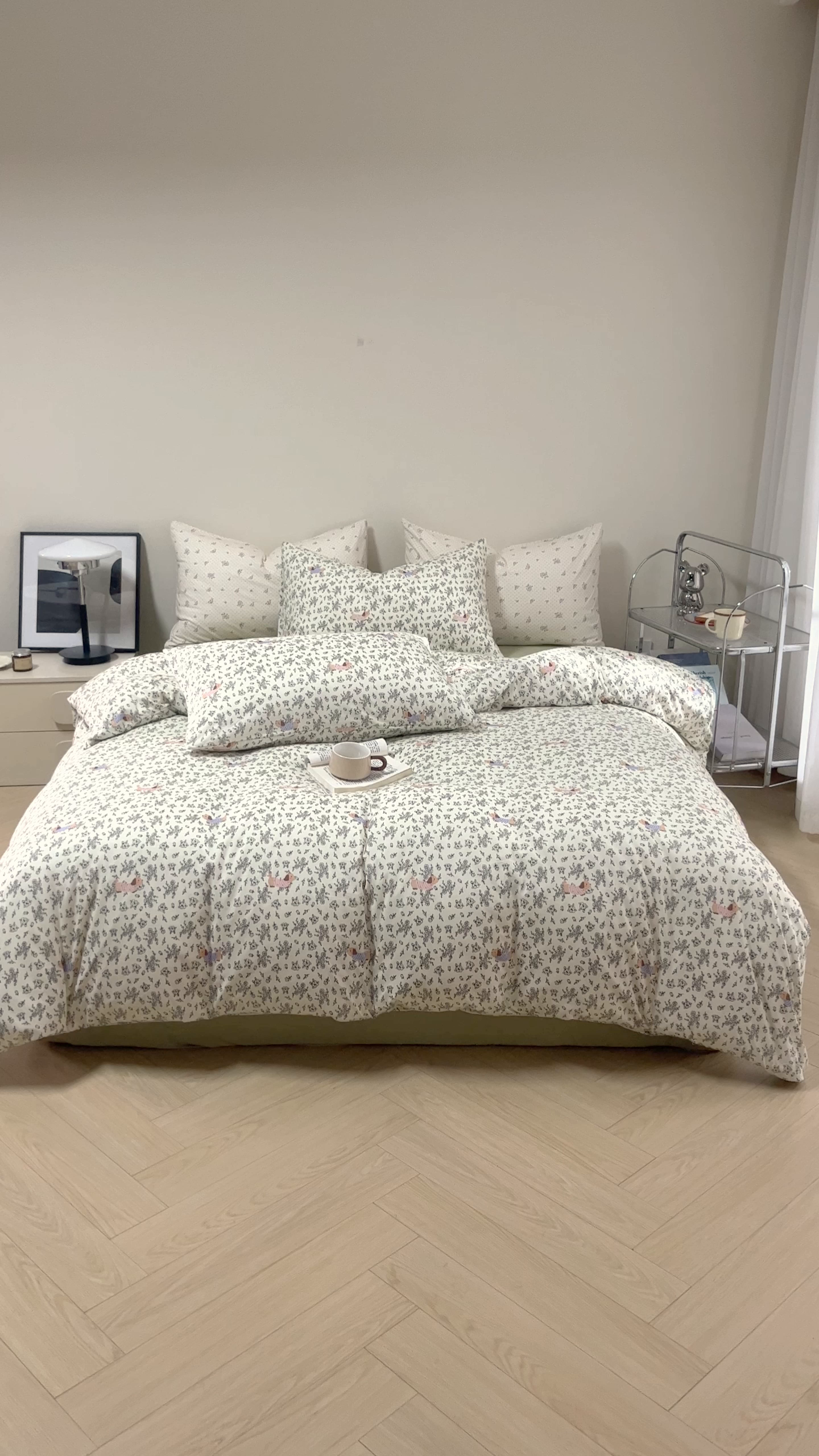 91家纺网 家纺一手货源 找家纺 梦可莱家居 2026春夏新款全棉纯棉针织棉印花小清新可爱Ins风四件套 条纹狗