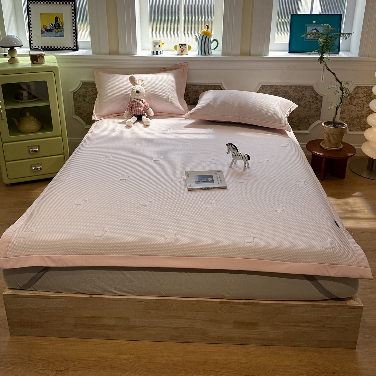 91家纺网 家纺一手货源 找家纺 （总）Sweet dreams甜梦 2026新款夏款A类提花乙纶PE豆豆凉席