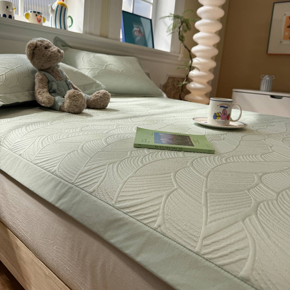 91家纺网 家纺一手货源 找家纺 Sweet dreams甜梦 2026新款夏款A类提花乙纶PE豆豆凉席 绿意叶绿