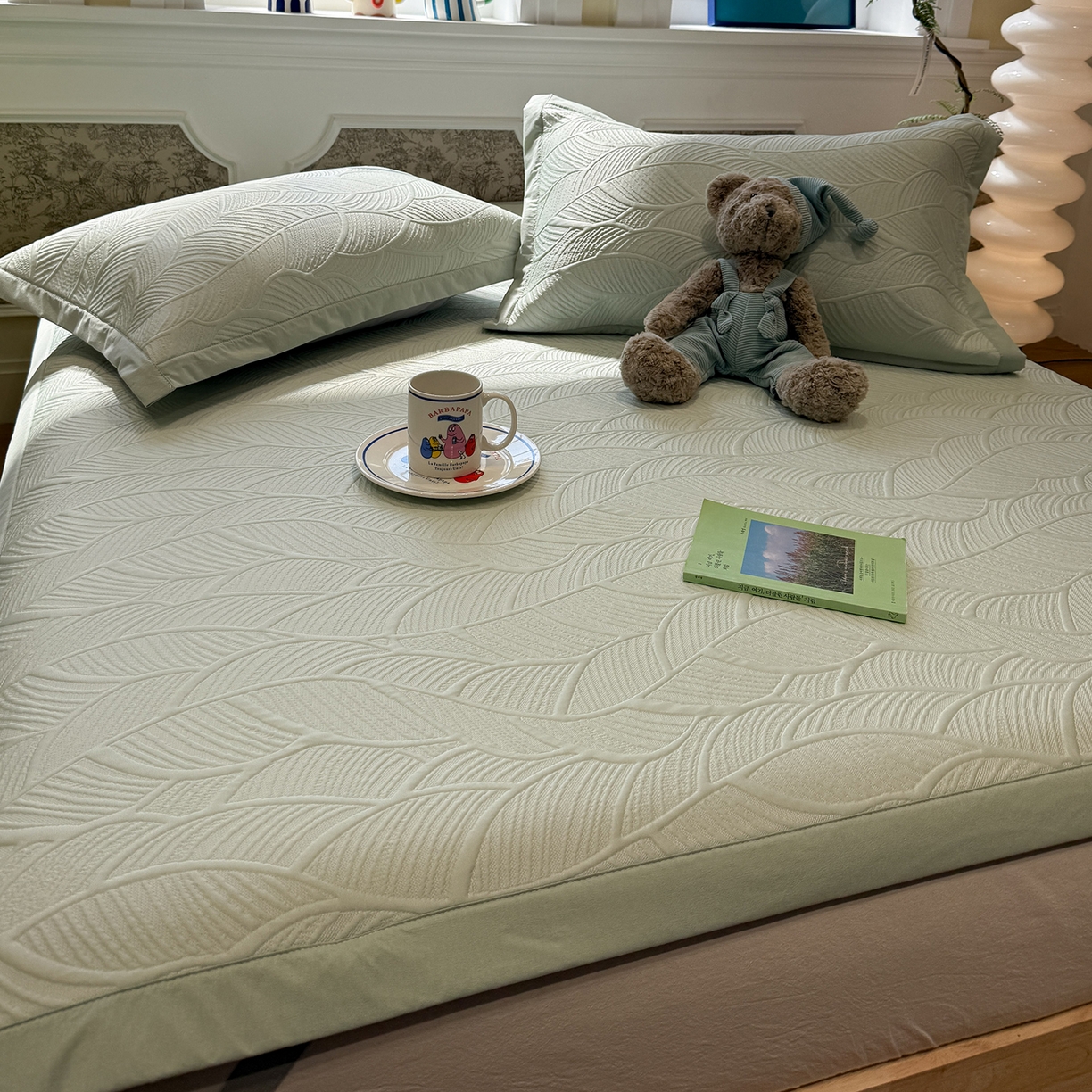 91家纺网 家纺一手货源 找家纺 Sweet dreams甜梦 2026新款夏款A类提花乙纶PE豆豆凉席 绿意叶绿