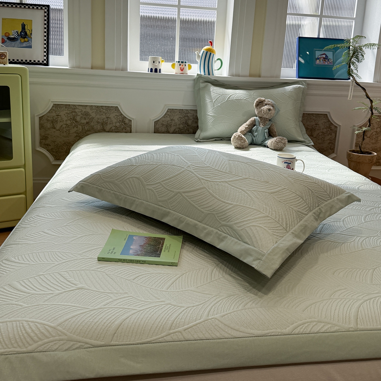 91家纺网 家纺一手货源 找家纺 Sweet dreams甜梦 2026新款夏款A类提花乙纶PE豆豆凉席 绿意叶绿