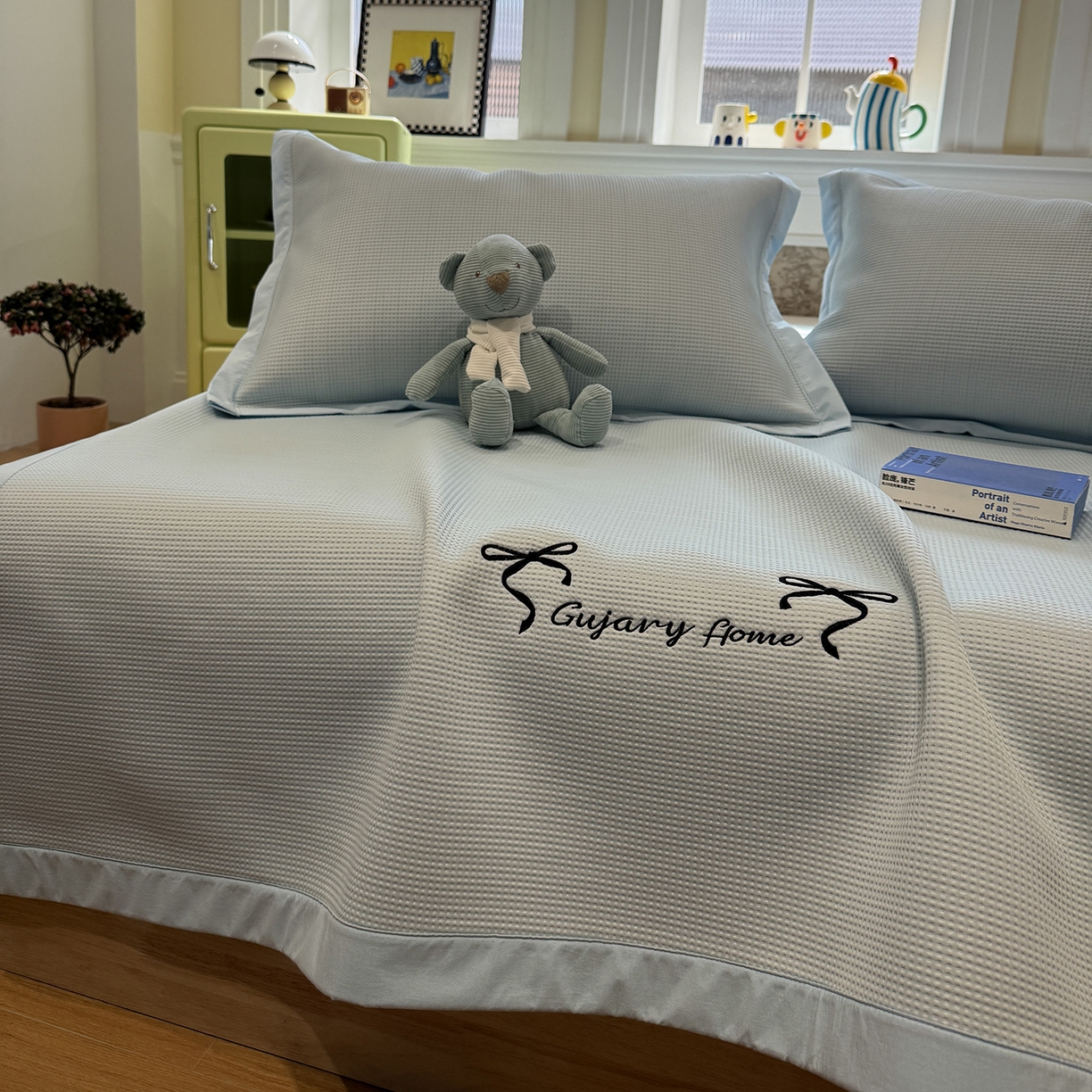 91家纺网 家纺一手货源 找家纺 （总）Sweet dreams甜梦 2026新款夏款miumiu风刺绣蝴蝶结A类PE凉感豆豆席