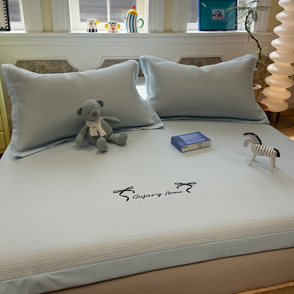 91家纺网 家纺一手货源 找家纺 （总）Sweet dreams甜梦 2026新款夏款miumiu风刺绣蝴蝶结A类PE凉感豆豆席