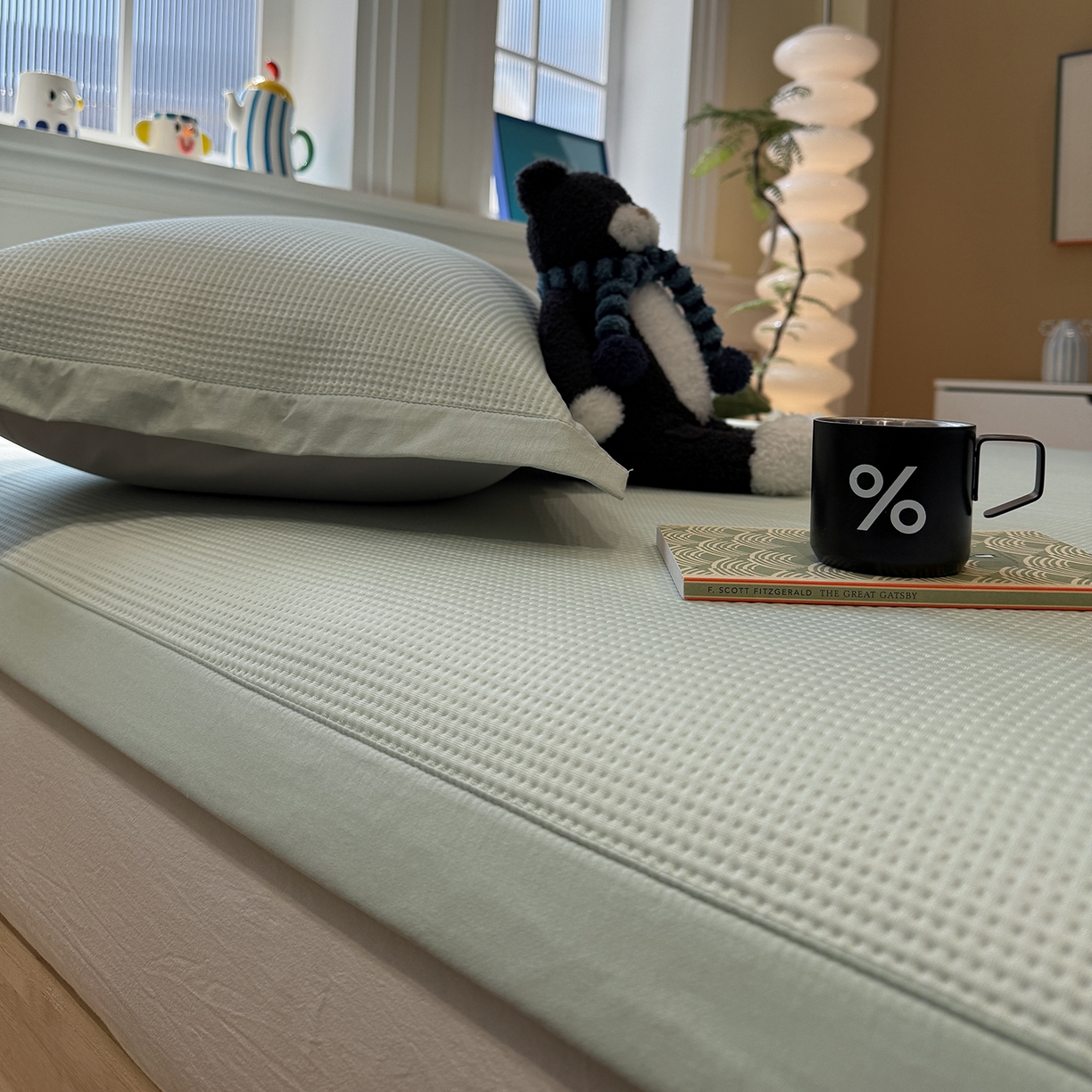 91家纺网 家纺一手货源 找家纺 Sweet dreams甜梦 2026新款夏款miumiu风刺绣蝴蝶结A类PE凉感豆豆席 青柠绿