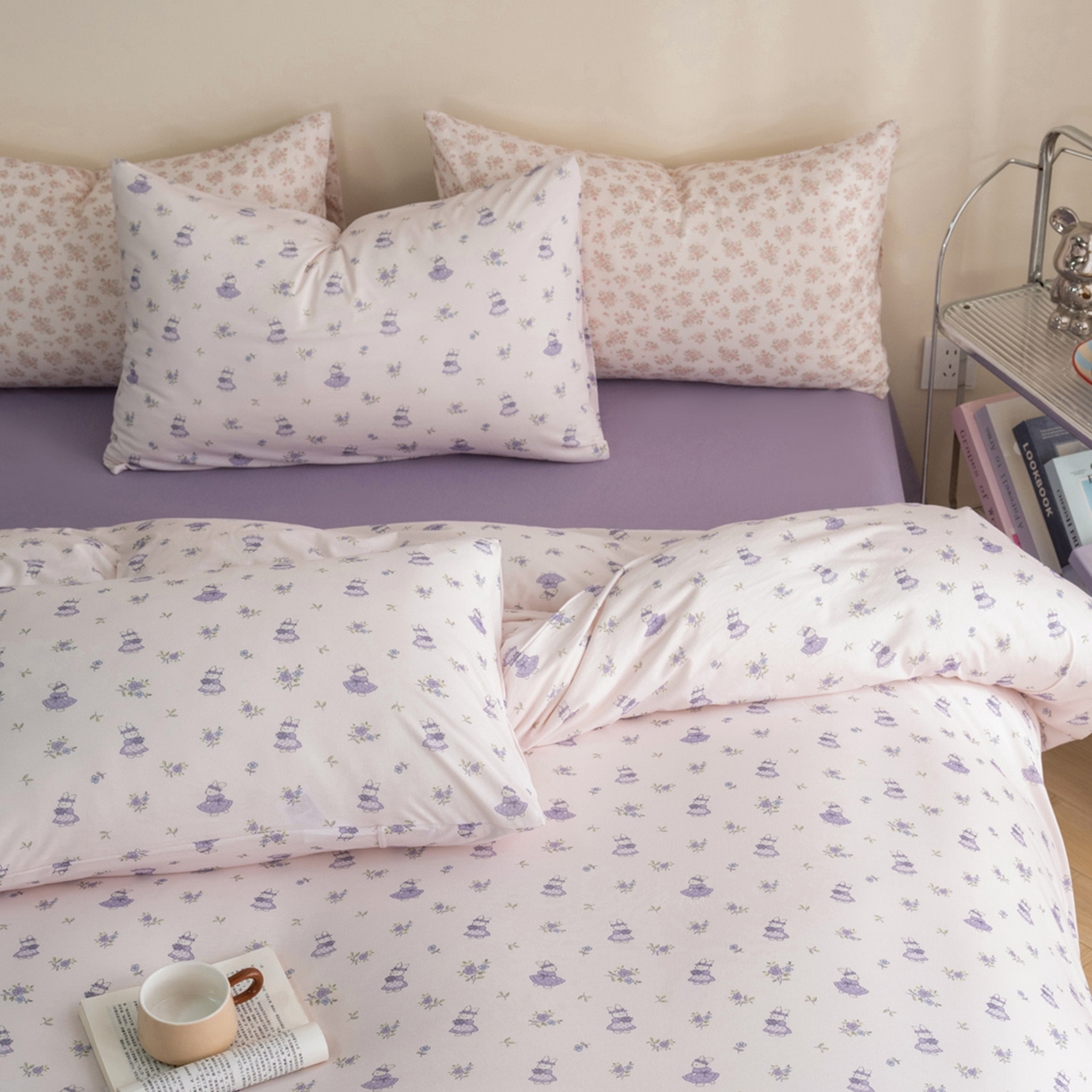 91家纺网 家纺一手货源 找家纺 梦可莱家居 2026春夏新款全棉纯棉针织棉印花小清新可爱Ins风四件套 兔小姐