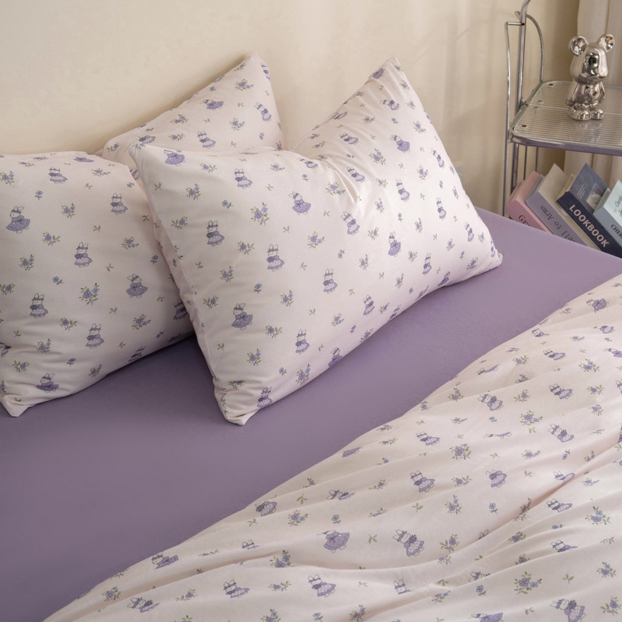 91家纺网 家纺一手货源 找家纺 梦可莱家居 2026春夏新款全棉纯棉针织棉印花小清新可爱Ins风四件套 兔小姐