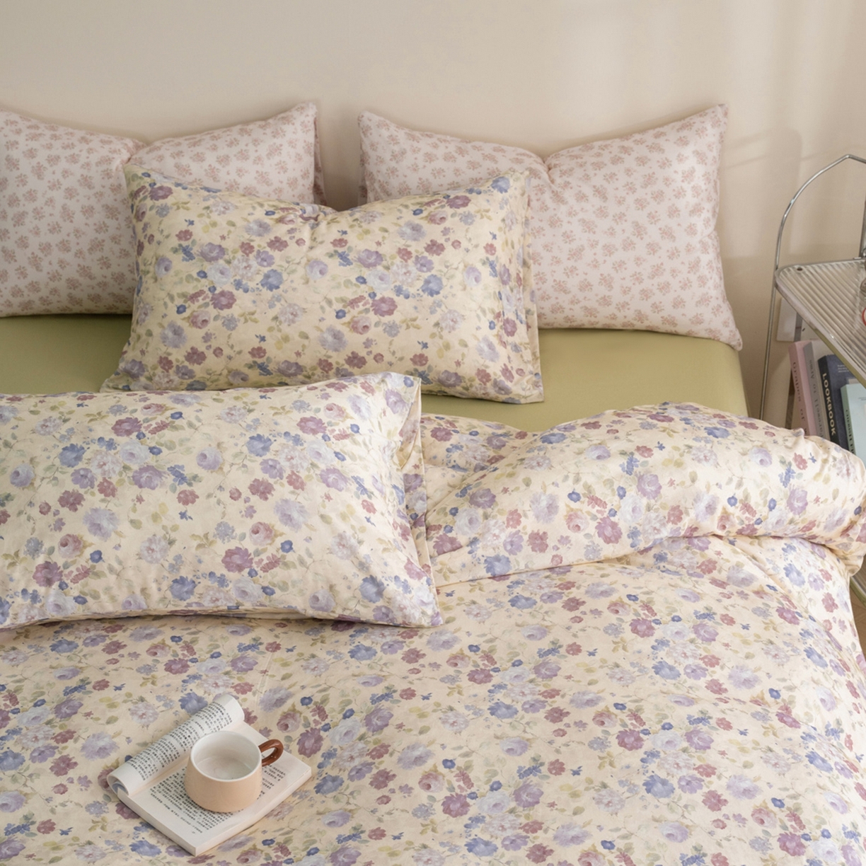 91家纺网 家纺一手货源 找家纺 梦可莱家居 2026春夏新款全棉纯棉针织棉印花小清新可爱Ins风四件套 知画