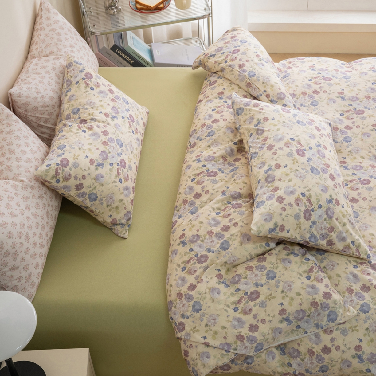 91家纺网 家纺一手货源 找家纺 梦可莱家居 2026春夏新款全棉纯棉针织棉印花小清新可爱Ins风四件套 知画