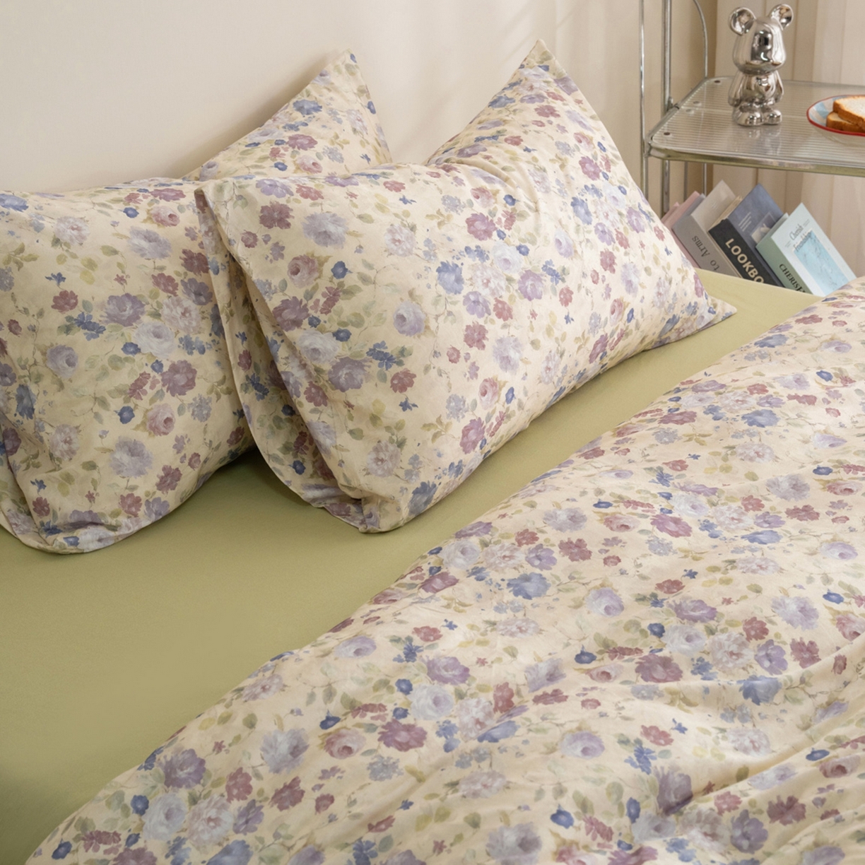 91家纺网 家纺一手货源 找家纺 梦可莱家居 2026春夏新款全棉纯棉针织棉印花小清新可爱Ins风四件套 知画