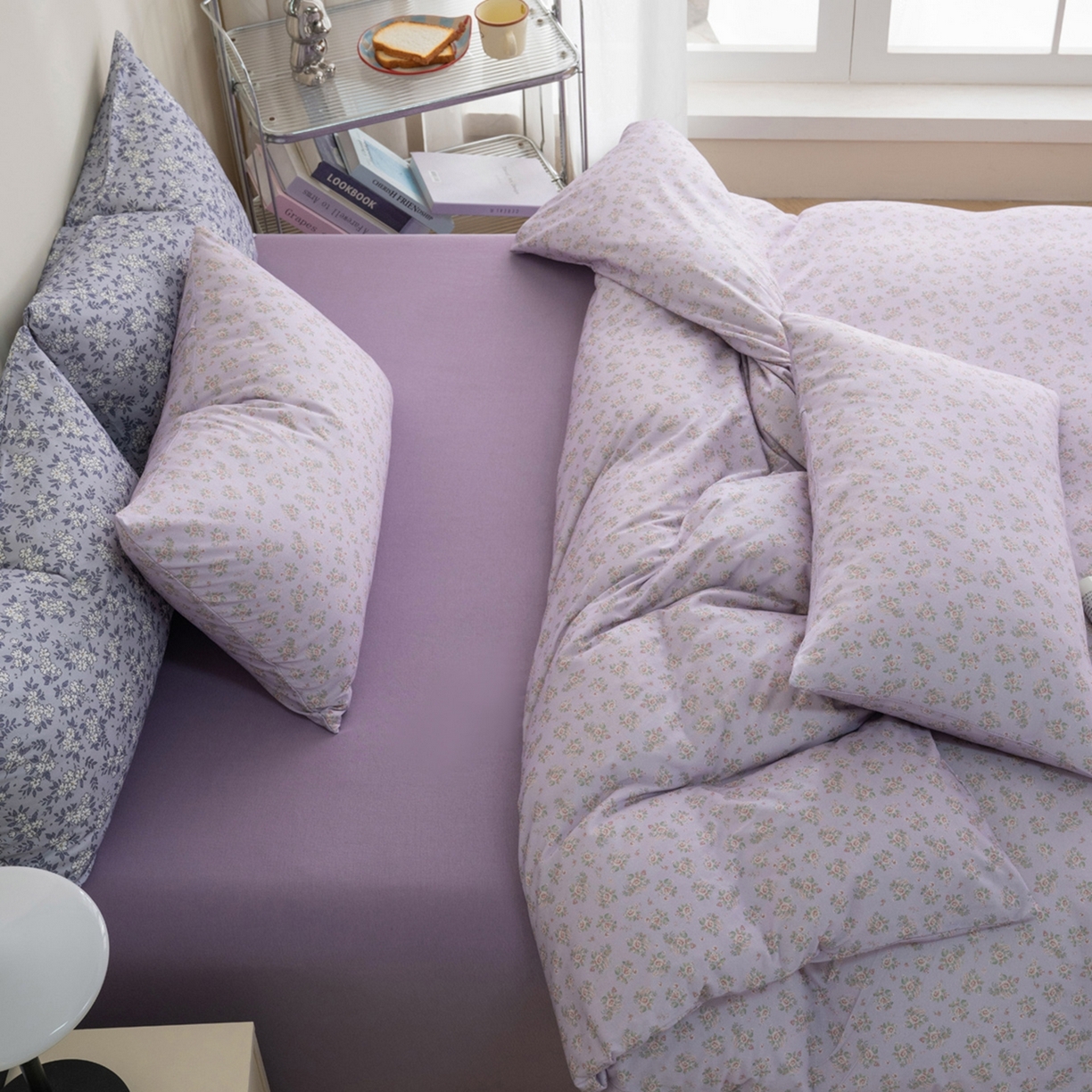 91家纺网 家纺一手货源 找家纺 梦可莱家居 2026春夏新款全棉纯棉针织棉印花小清新可爱Ins风四件套 紫薇