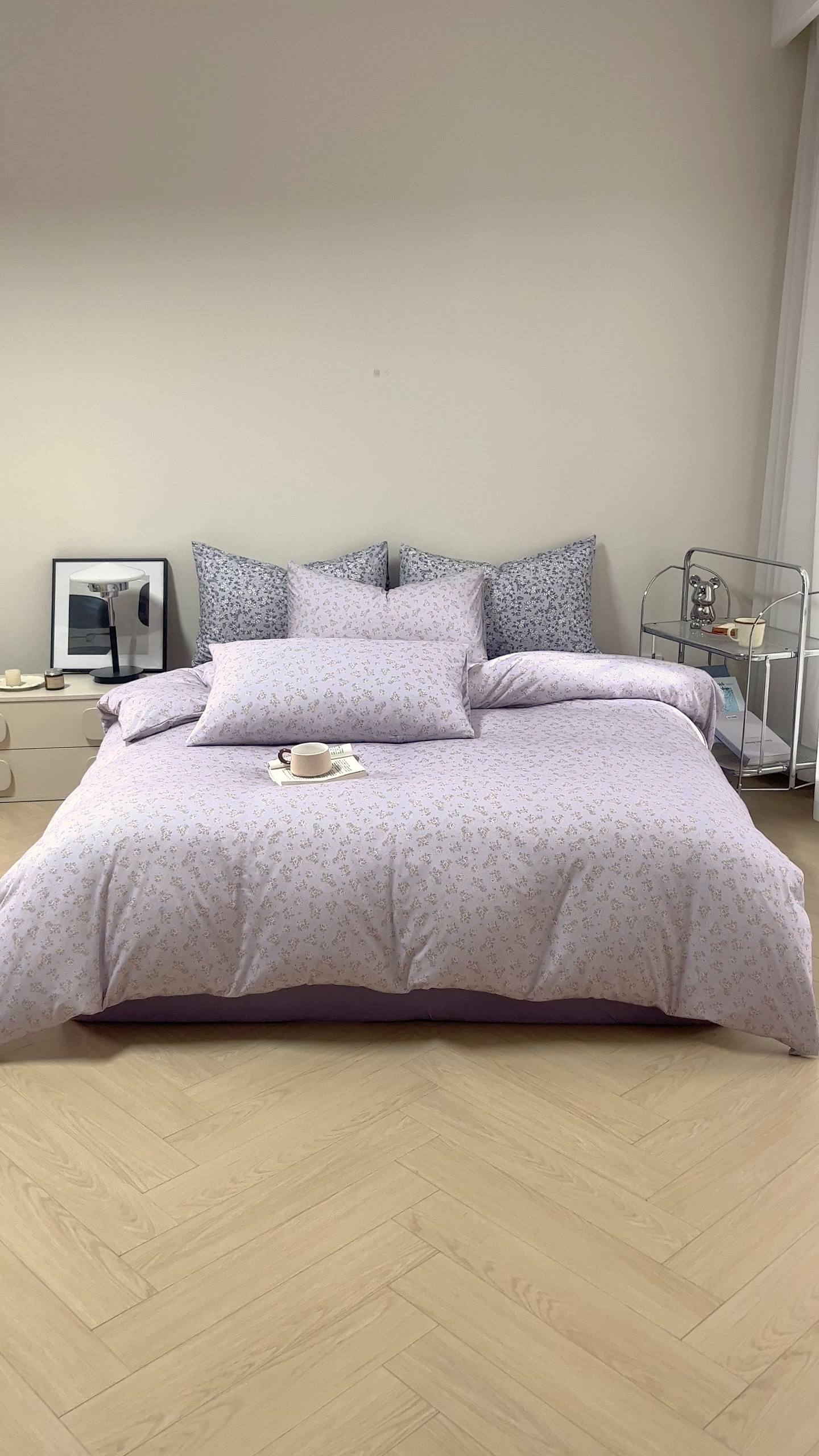 91家纺网 家纺一手货源 找家纺 梦可莱家居 2026春夏新款全棉纯棉针织棉印花小清新可爱Ins风四件套 紫薇