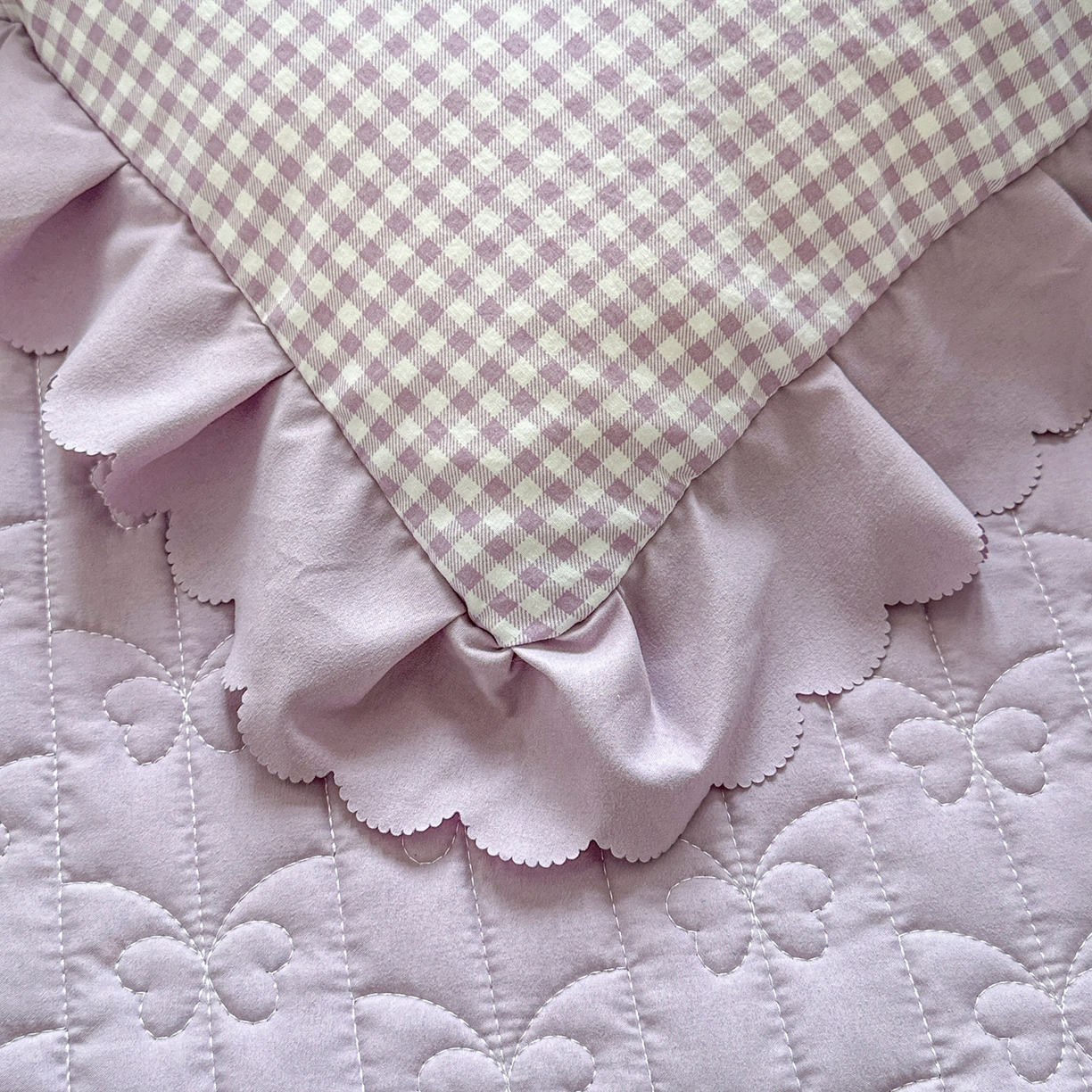 91家纺网 家纺一手货源 找家纺 雅眠居 2026直播爆款双层蕾丝花边夏被款床盖款四件套 AB版-彩格紫