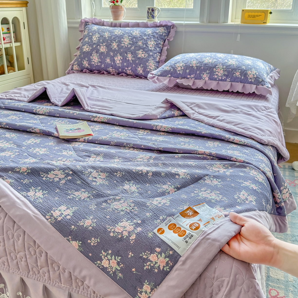 91家纺网 家纺一手货源 找家纺 雅眠居 2026直播爆款双层蕾丝花边夏被款床盖款四件套 AB版-豆蔻