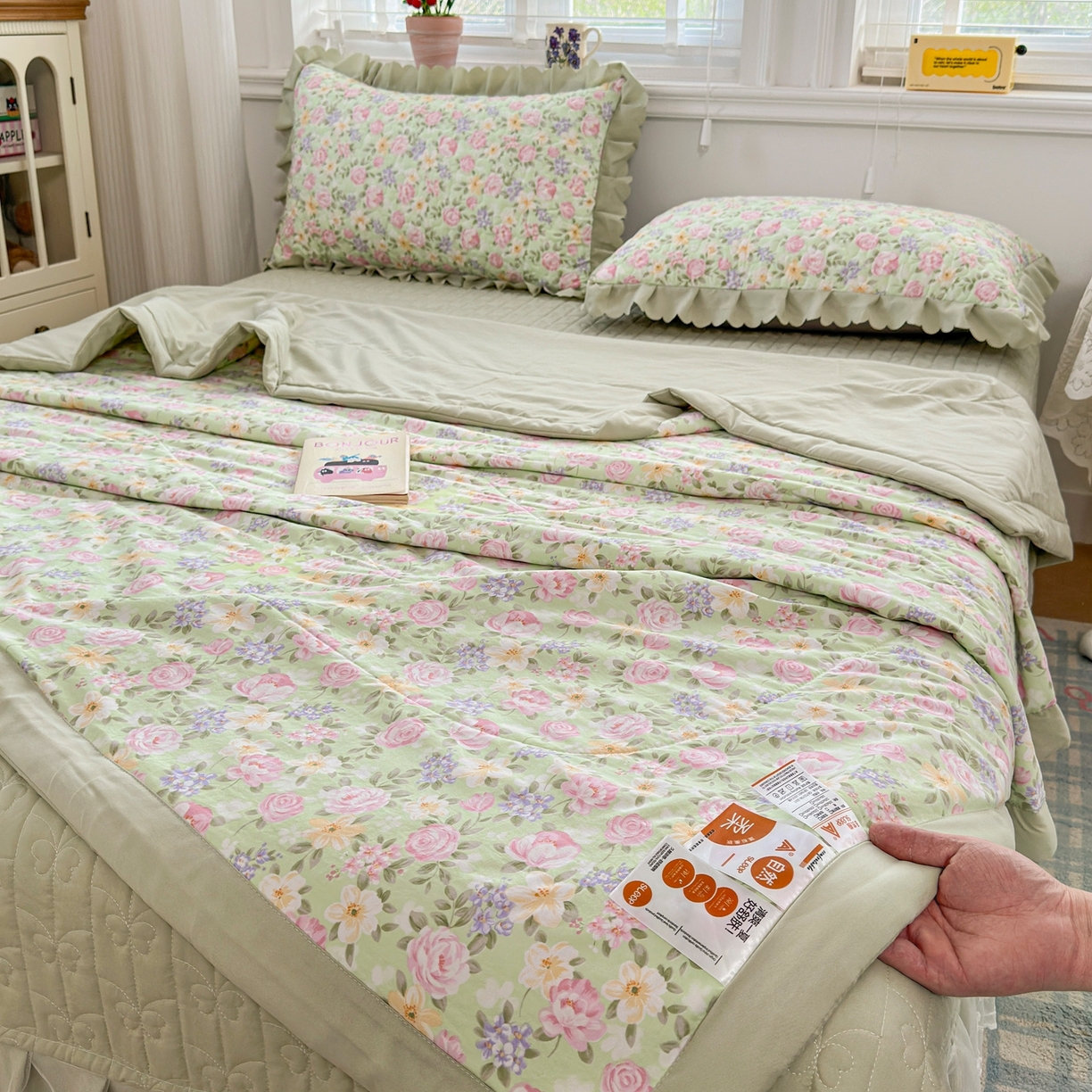 91家纺网 家纺一手货源 找家纺 雅眠居 2026直播爆款双层蕾丝花边夏被款床盖款四件套 AB版-花海