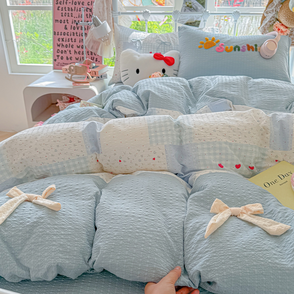 91家纺网 家纺一手货源 找家纺 （总）子钦家纺 2026春夏新款提花泡芙面热款手工蝴蝶结系列四件套