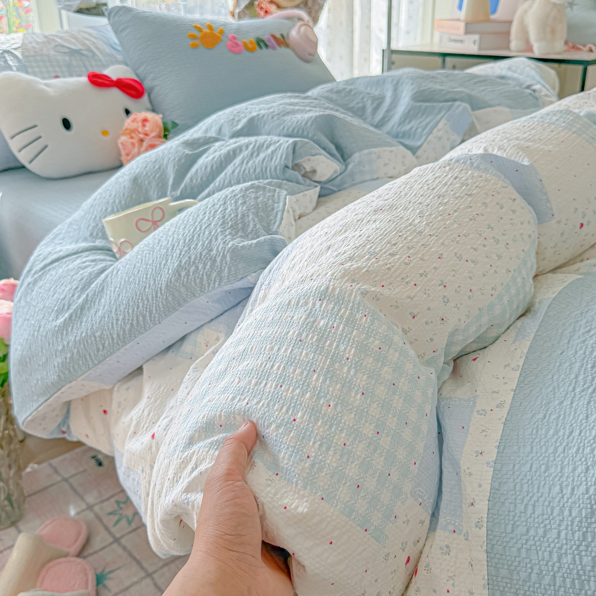 91家纺网 家纺一手货源 找家纺 （总）子钦家纺 2026春夏新款提花泡芙面热款手工蝴蝶结系列四件套