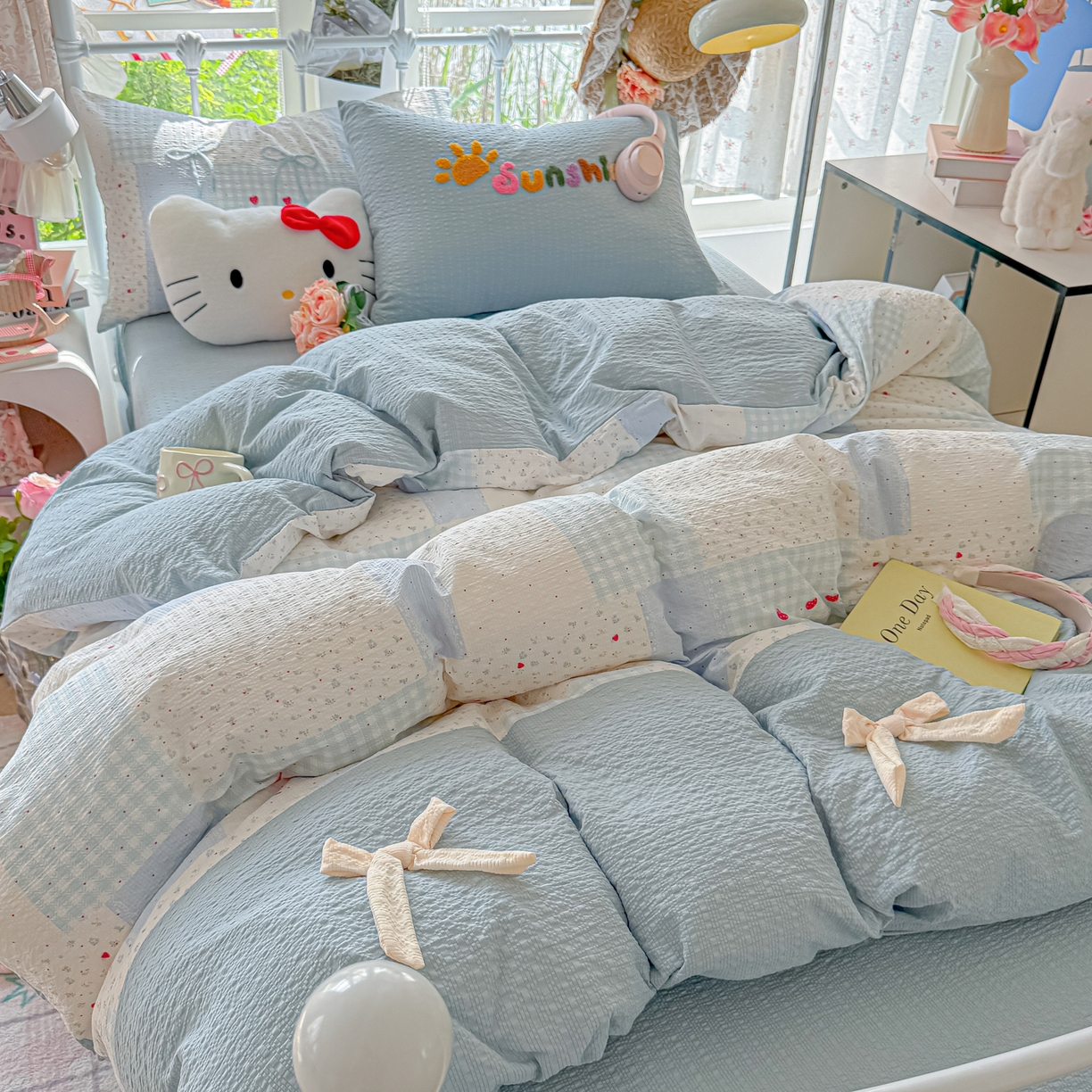 91家纺网 家纺一手货源 找家纺 （总）子钦家纺 2026春夏新款提花泡芙面热款手工蝴蝶结系列四件套