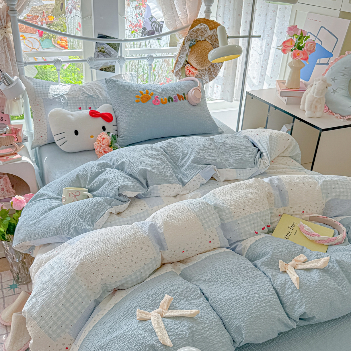 91家纺网 家纺一手货源 找家纺 （总）子钦家纺 2026春夏新款提花泡芙面热款手工蝴蝶结系列四件套