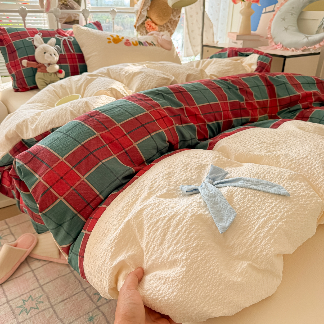 91家纺网 家纺一手货源 找家纺 （总）子钦家纺 2026春夏新款提花泡芙面热款手工蝴蝶结系列四件套