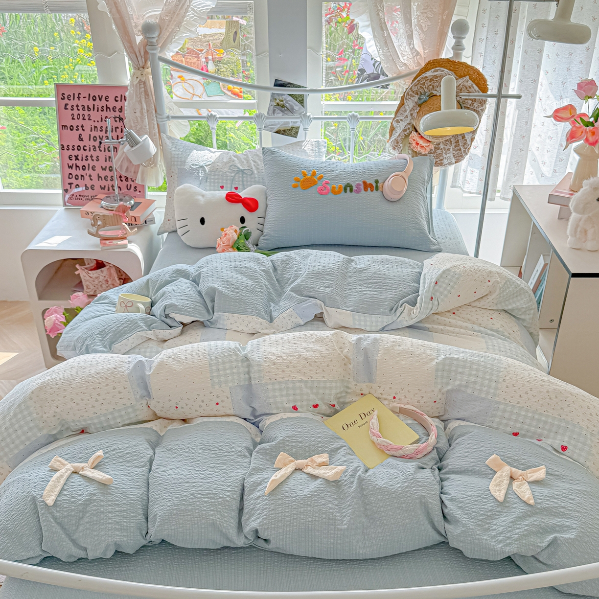 91家纺网 家纺一手货源 找家纺 （总）子钦家纺 2026春夏新款提花泡芙面热款手工蝴蝶结系列四件套