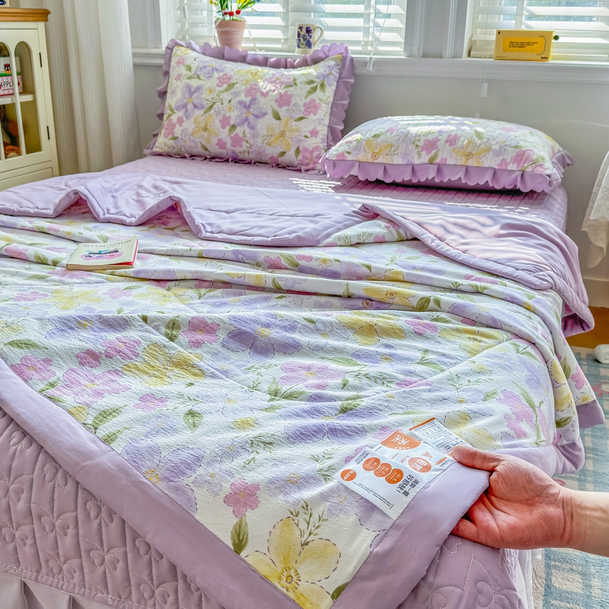 91家纺网 家纺一手货源 找家纺 雅眠居 2026直播爆款双层蕾丝花边夏被款床盖款四件套 AB版-盛夏