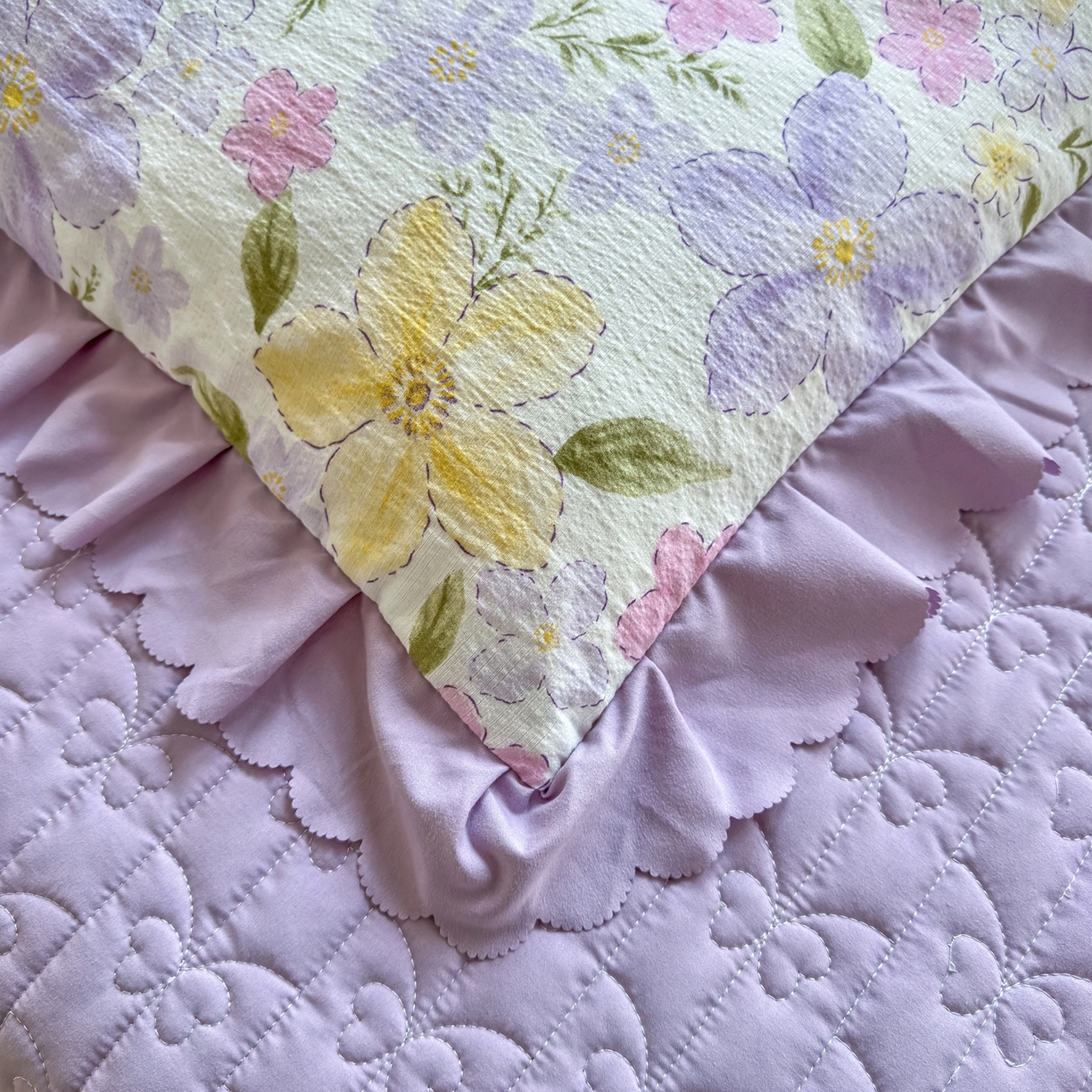 91家纺网 家纺一手货源 找家纺 雅眠居 2026直播爆款双层蕾丝花边夏被款床盖款四件套 AB版-盛夏